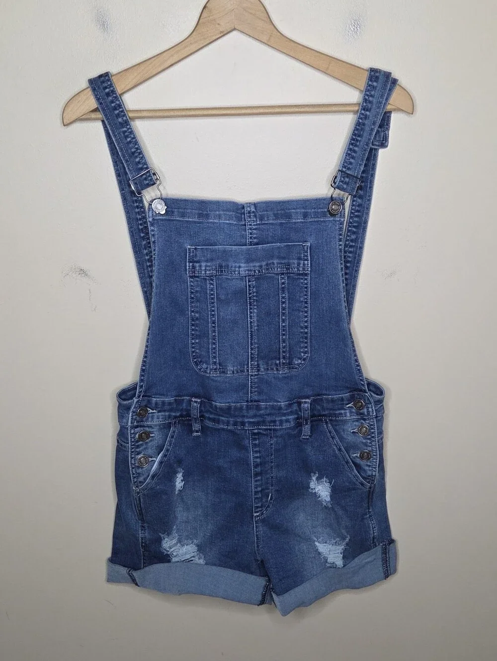 Kancan Distressed Denim Short Overalls Size Medium Y2K Nostalgia